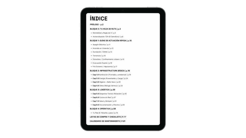 Índice de la Guía 72H en tablet