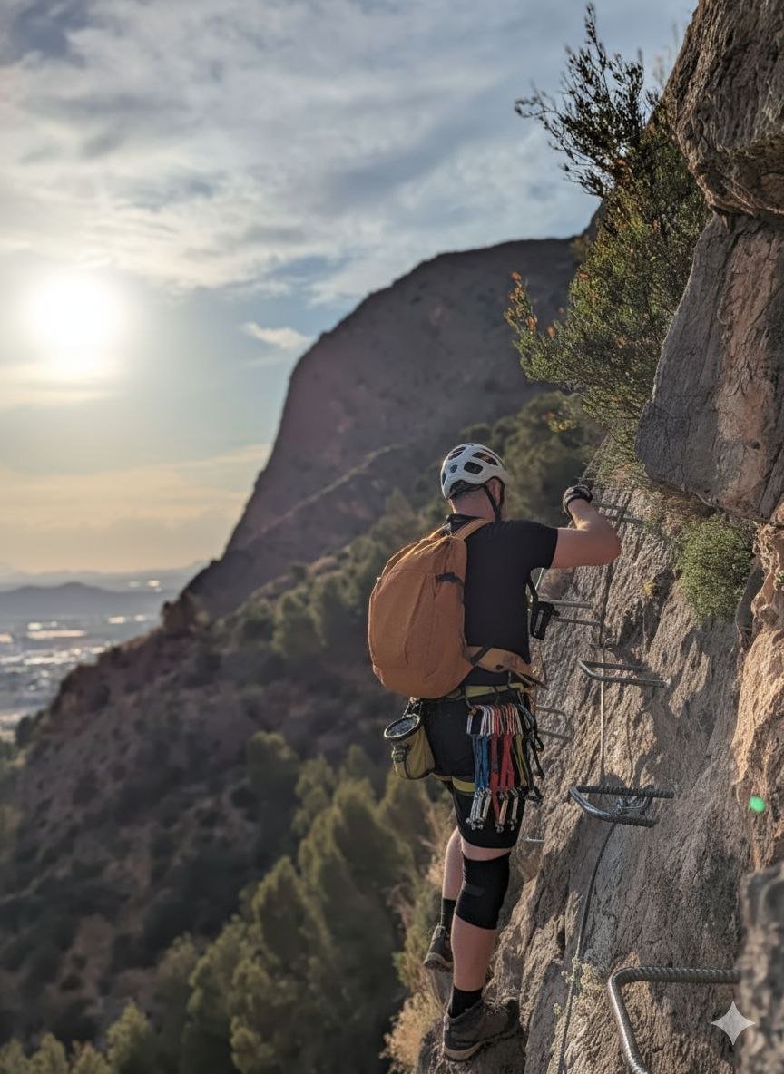 Mario en una vía ferrata en los Alpes