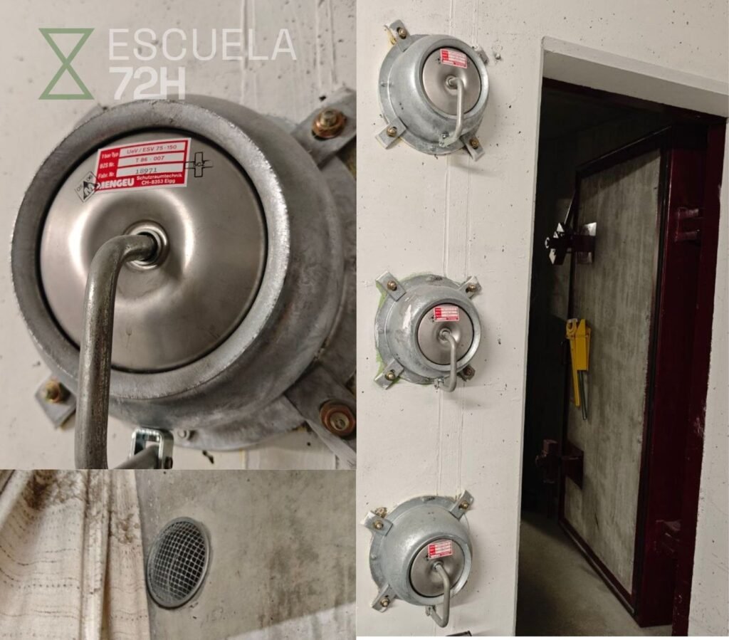 Puerta blindada de un búnker suizo bajo un edificio de viviendas