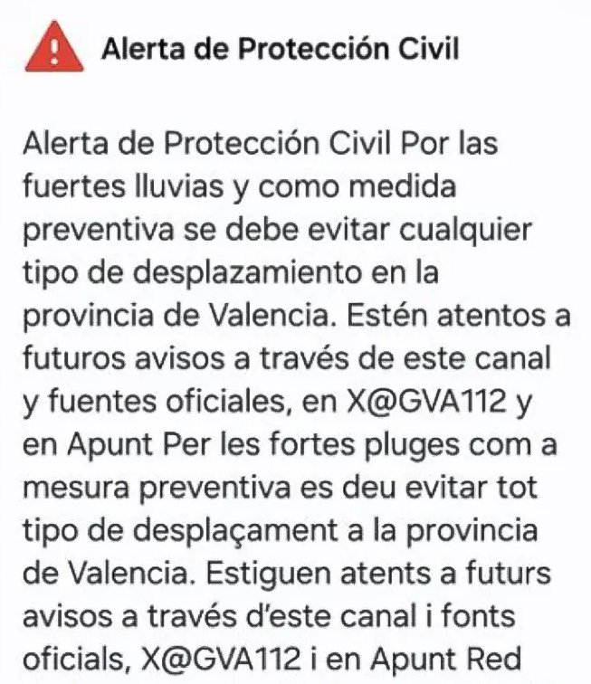 Captura de una alerta oficial de Protección Civil en el móvil
