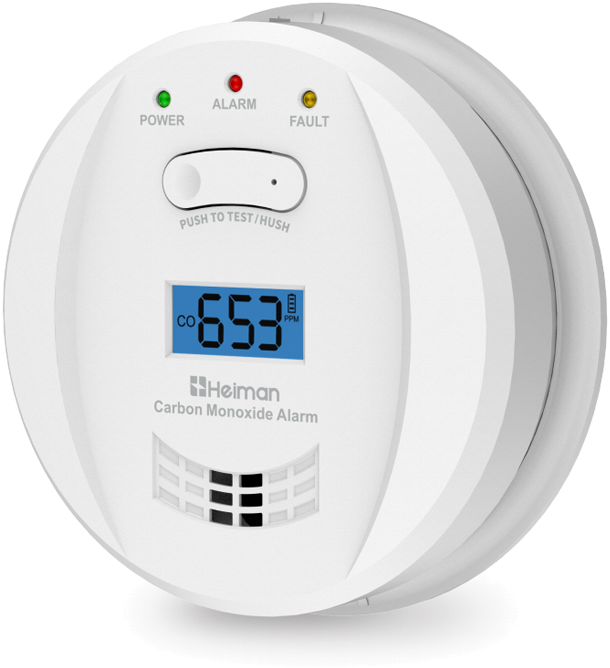 Detector de monóxido de carbono Heiman HM-723ESY, redondo y blanco, con pantalla LCD